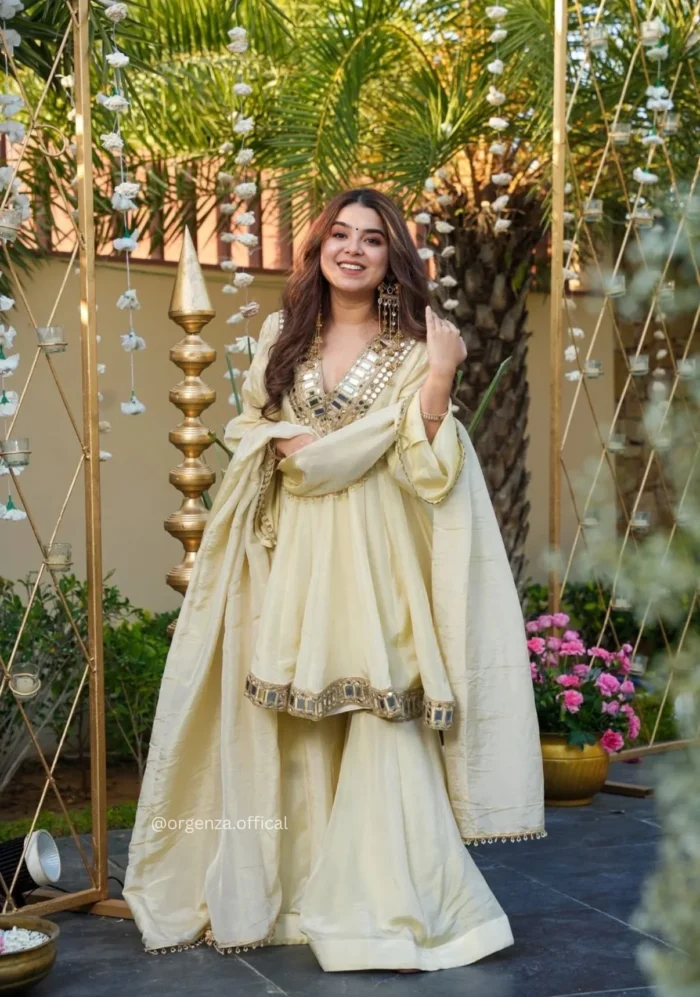Real Mirror Work Jari Silk Sharara Suit Ready to Wear Premium Set - Image 10