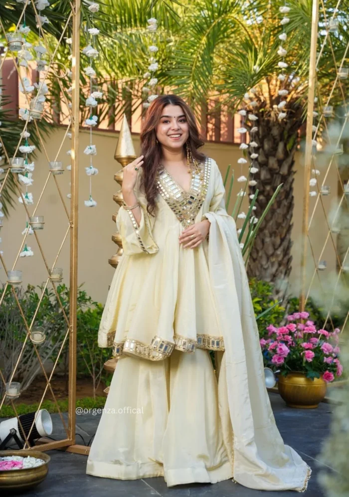 Real Mirror Work Jari Silk Sharara Suit Ready to Wear Premium Set - Image 3