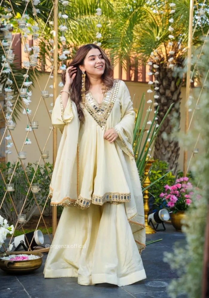 Real Mirror Work Jari Silk Sharara Suit Ready to Wear Premium Set - Image 4