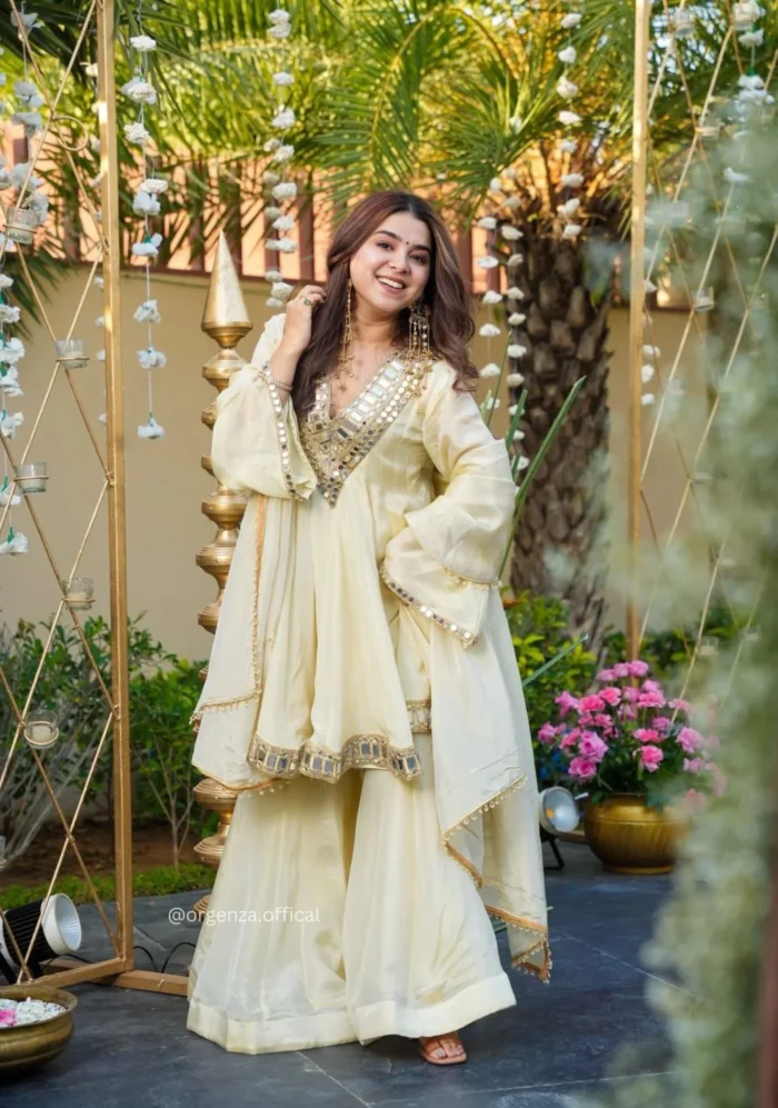 Real Mirror Work Jari Silk Sharara Suit Ready to Wear Premium Set - Image 6