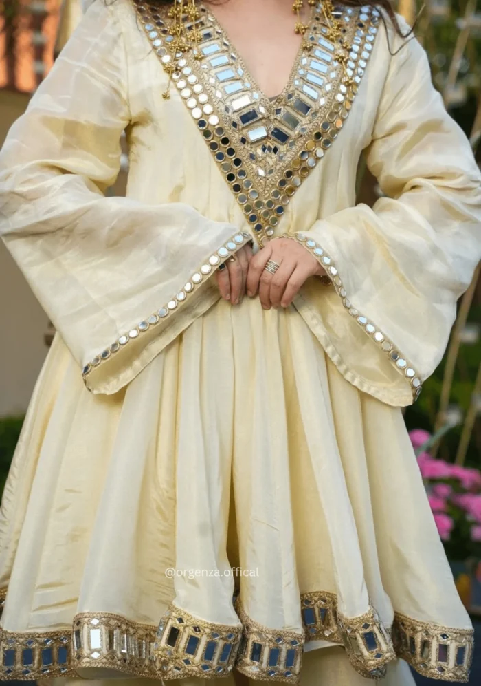 Real Mirror Work Jari Silk Sharara Suit Ready to Wear Premium Set - Image 7