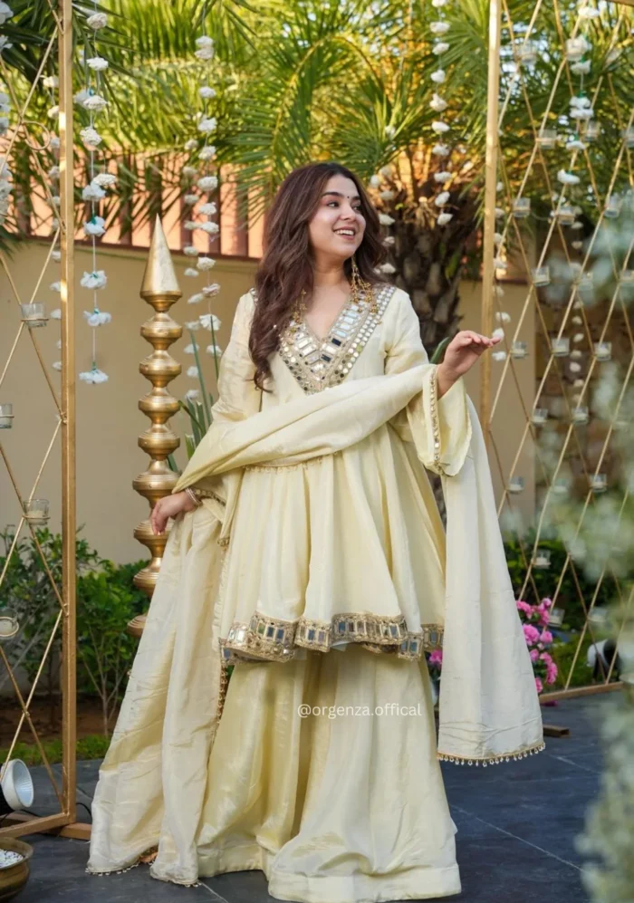 Real Mirror Work Jari Silk Sharara Suit Ready to Wear Premium Set - Image 8