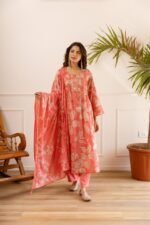 Gulnaar Blush Floral Cotton Suit Set with Dupatta - Image 2