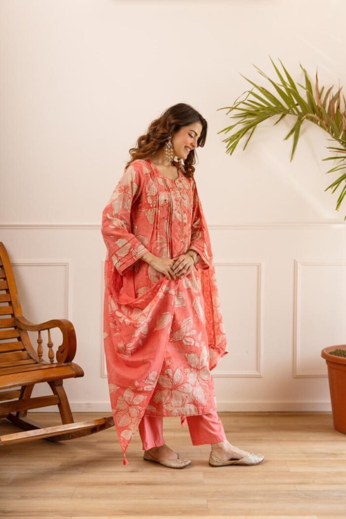 Gulnaar Blush Floral Cotton Suit Set with Dupatta - Image 6