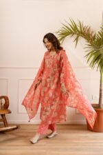 Gulnaar Blush Floral Cotton Suit Set with Dupatta - Image 3