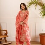 Gulnaar Blush Floral Cotton Suit Set with Dupatta