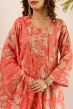 Gulnaar Blush Floral Cotton Suit Set with Dupatta - Image 5
